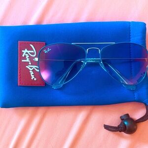 Ray-Ban Jr Aviator Sunglasses, Blue/Silver Frame, Blue Lenses